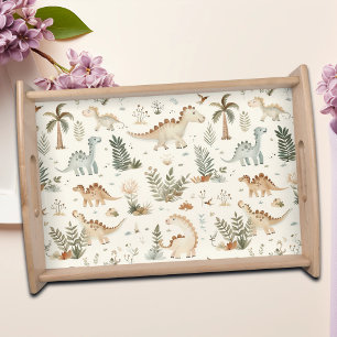 Whimsical Boho Jungle Dinosaur Pattern Serving Tray