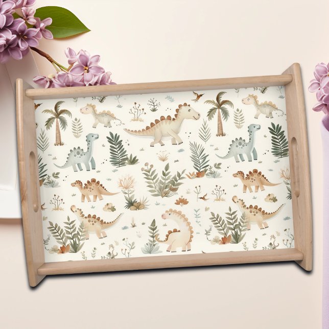 Whimsical Boho Jungle Dinosaur Pattern Serving Tray (Creator Uploaded)