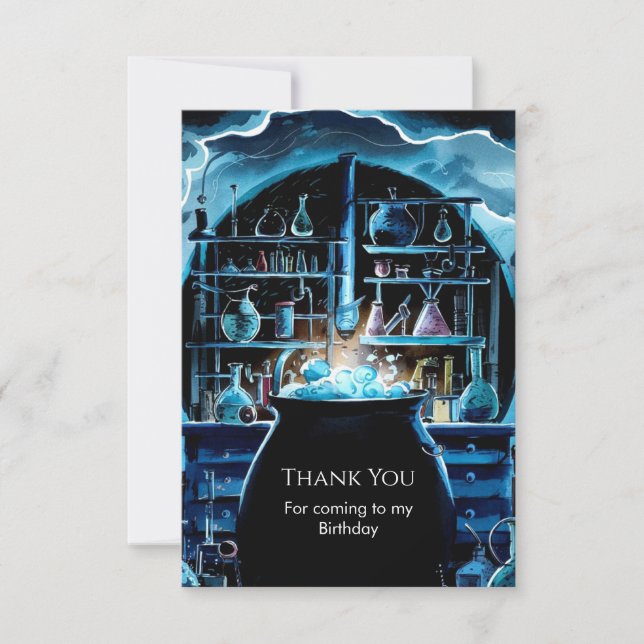 Whimsical Boho Magic Scientist Birthday Thank You Card (Front)