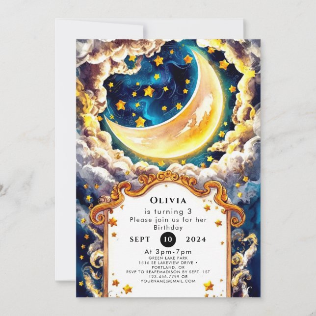 Whimsical Boho Moon Birthday Invitation (Front)