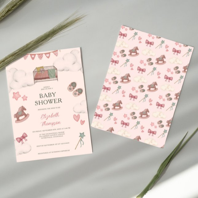 Whimsical Boho Nursery Bassinet Dreams Horse Invitation (Creator Uploaded)