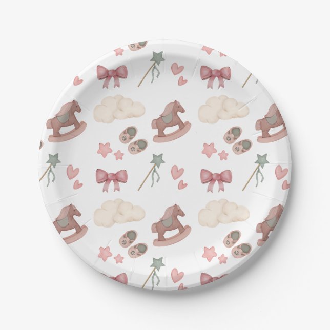 Whimsical Boho Nursery Bassinet Dreams Horse Paper Plates (Front)