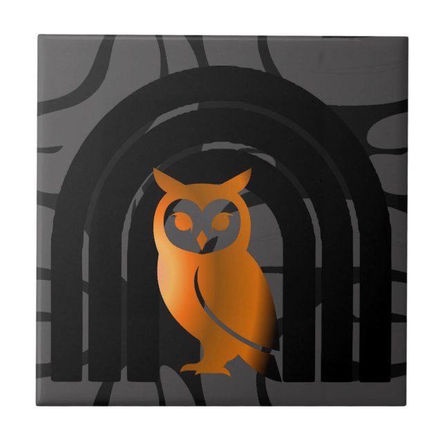 Whimsical Boho Owl & Tropical Monstera Leaf Ceramic Tile (Front)