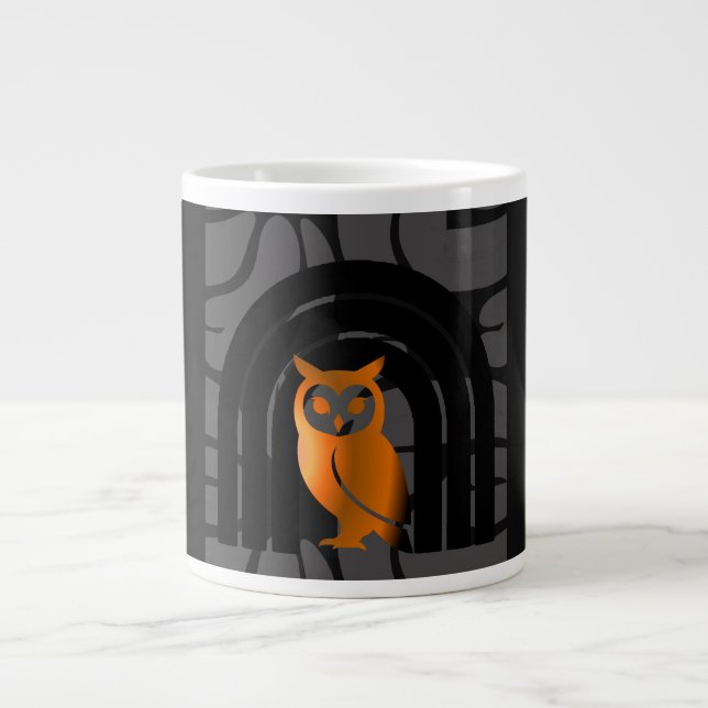 Whimsical Boho Owl & Tropical Monstera Leaf Giant Coffee Mug (Front)