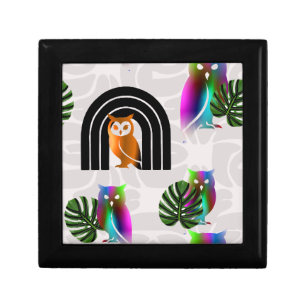 Whimsical Boho Owl & Tropical Monstera Leaf Gift Box