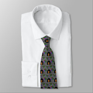 Whimsical Boho Owl & Tropical Monstera Leaf Neck Tie