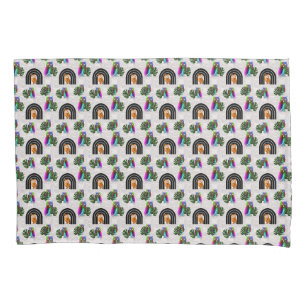 Whimsical Boho Owl & Tropical Monstera Leaf Pillow Case