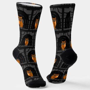 Whimsical Boho Owl & Tropical Monstera Leaf Socks