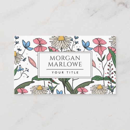 Whimsical Boho Painted Wildflowers Floral Business Card