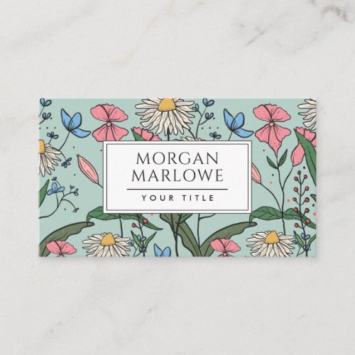 Whimsical Boho Painted Wildflowers Floral Business Card