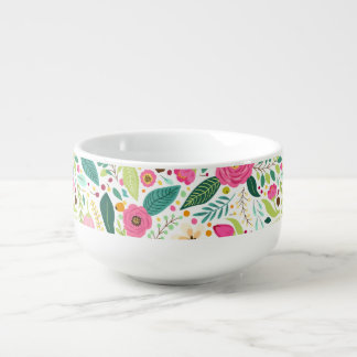 Whimsical boho Pink rose garden  Soup Mug