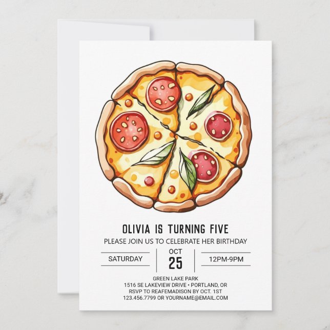 Whimsical Boho Pizza Birthday Invitation (Front)
