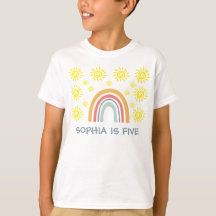 Whimsical Boho Rainbow and Sun 5th Birthday Kid