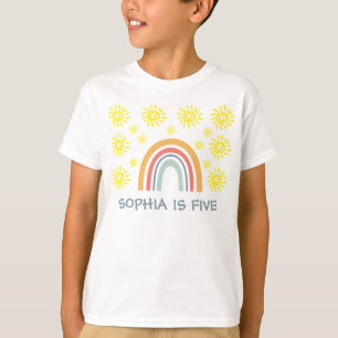 Whimsical Boho Rainbow and Sun 5th Birthday Kid T-Shirt