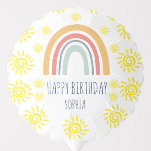Whimsical Boho Rainbow and Sun Birthday Party Balloon