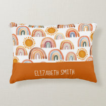 Whimsical Boho Rainbow and Sun Personalized   Accent Pillow