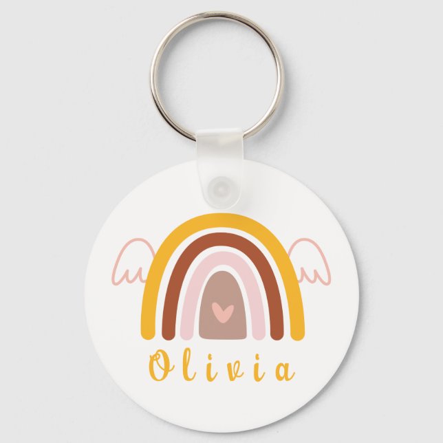 Whimsical Boho Rainbow with a Personalized Name  Keychain (Front)