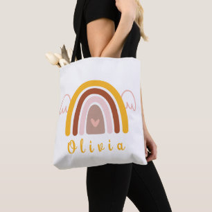 Whimsical Boho Rainbow with a Personalized Name Tote Bag