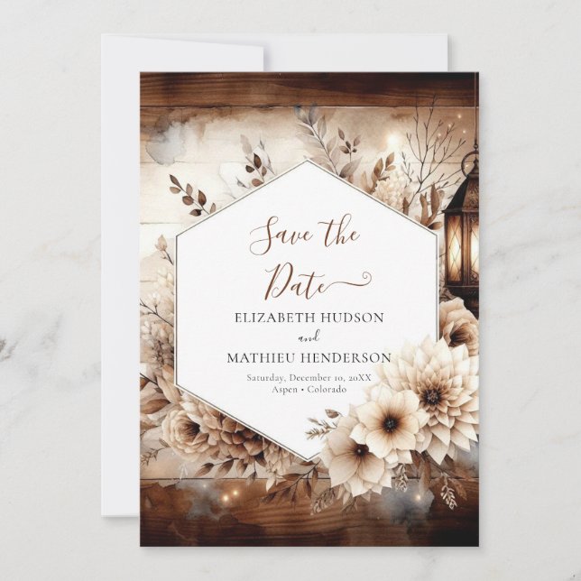 Whimsical boho rustic wedding save the date (Front)