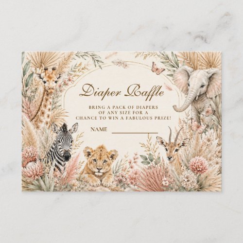 Whimsical Boho Safari Girl Diaper Raffle Enclosure Card
