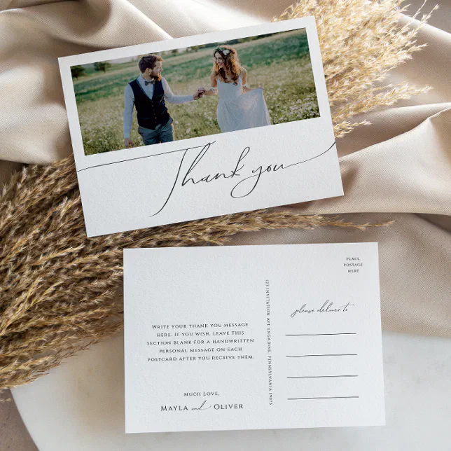 Whimsical Boho Script Horizontal Photo Thank You Postcard | Zazzle
