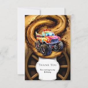 Whimsical Boho Track Monster Truck Birthday Thank You Card
