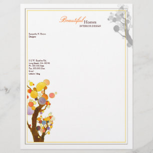 Whimsical Boho Trees Interior Design Business Letterhead