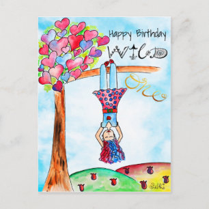 Whimsical boho WILD ONE Girl Colorful Birthday Postcard