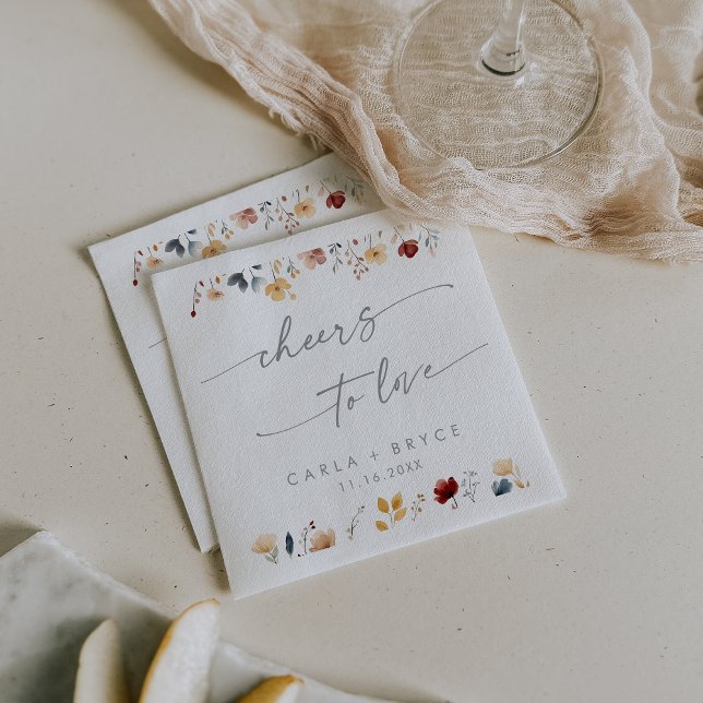 Whimsical Boho Wildflower Cheers to Love Wedding Napkins (Creator Uploaded)