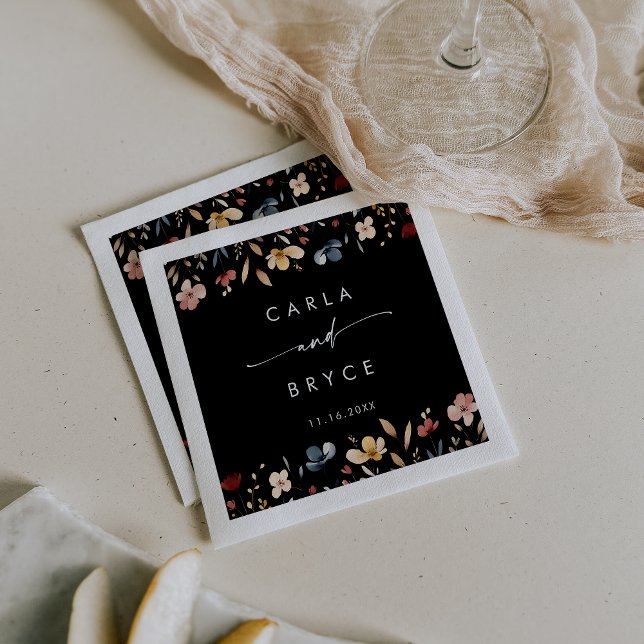 Whimsical Boho Wildflower Monogram Wedding Napkins (Creator Uploaded)