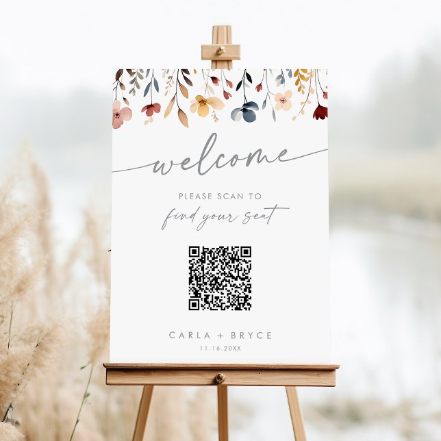 Whimsical Boho Wildflower QR Code Seating Chart  Foam Board (Creator Uploaded)