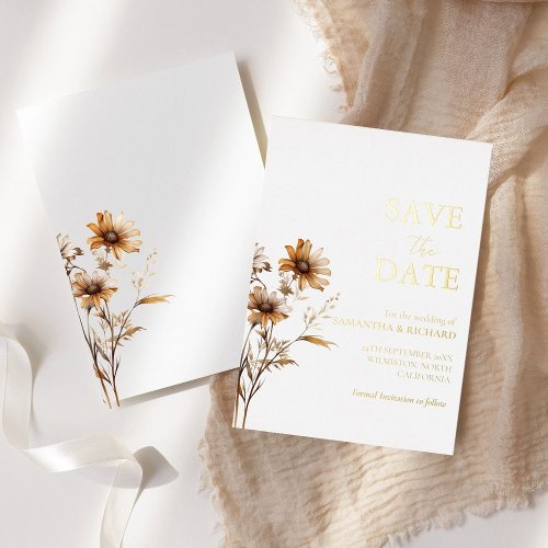 Whimsical boho wildflower wedding save the date foil invitation