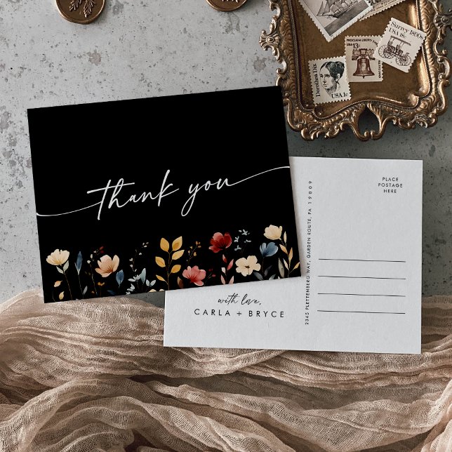 Whimsical Boho Wildflower Wedding Thank You Postcard (Creator Uploaded)
