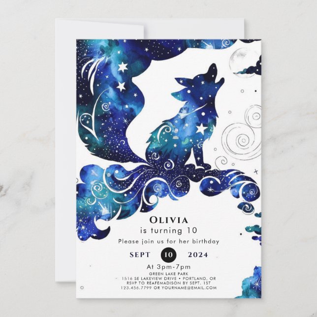 Whimsical Boho Wolf Birthday Invitation (Front)
