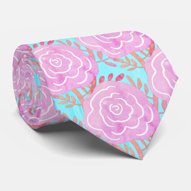 Whimsical Bold Colorful Roses Neck Tie (Rolled)