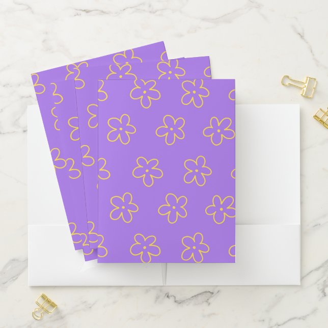 Whimsical Bold Purple Floral Design for Spring Pocket Folder (In Situ)
