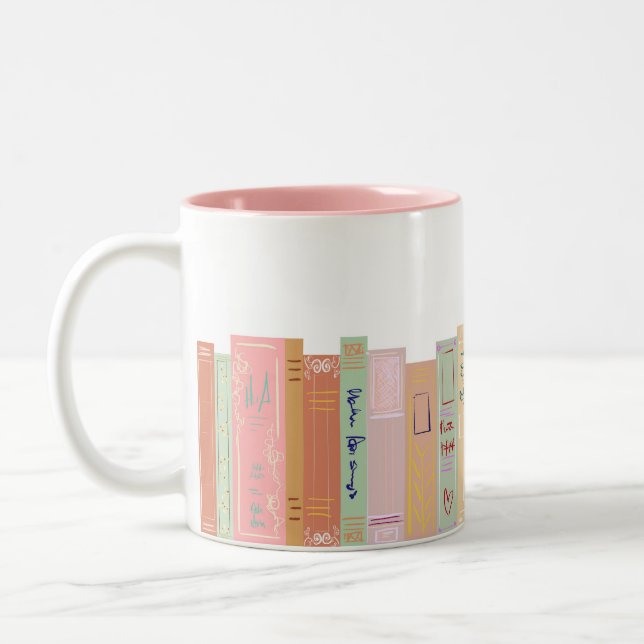 Whimsical Book Girly Bookshelf Two-Tone Coffee Mug (Left)
