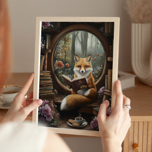 Whimsical Book Lover Reading Fox Art Print