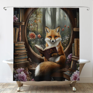 Whimsical Book Lover Reading Fox Shower Curtain
