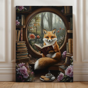 Whimsical Book Nook Reading Fox Canvas Print