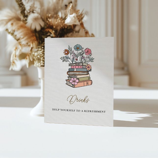 Whimsical Book Theme Baby Shower Drinks Table Pedestal Sign (Creator Uploaded)