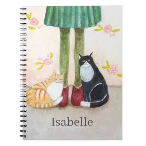 Whimsical Bookcover Style Cat Lover Custom Name Notebook