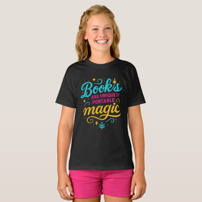 Whimsical “Books Are Magic” Quote T-Shirt for Read (Front Full)