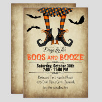 Whimsical Boos and Booze Halloween Party Invitation