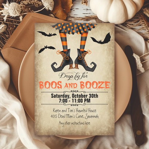 Whimsical Boos and Booze Halloween Party Invitation