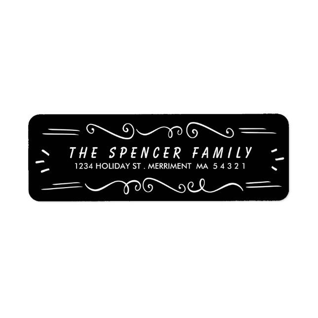 Whimsical Border Black & White Address Label (Front)