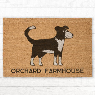 Whimsical Border Collie Sheepdog Personalized Name Fiber Doormat