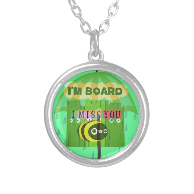 Whimsical Bored but Thinking of You Silver Plated Necklace (Front)