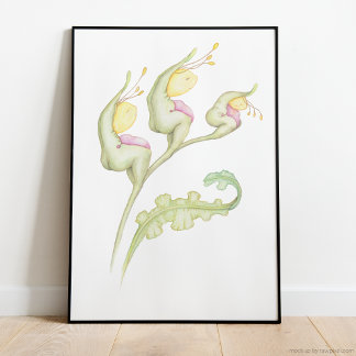 Whimsical botanic floral fantasy beings watercolor poster