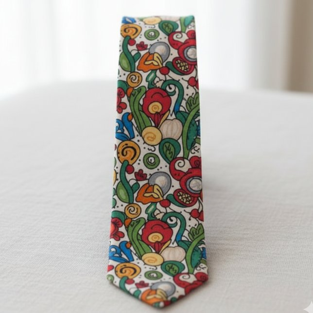 Whimsical Botanical – Abstract Doodle Neck Tie (Colorful floral necktie)
